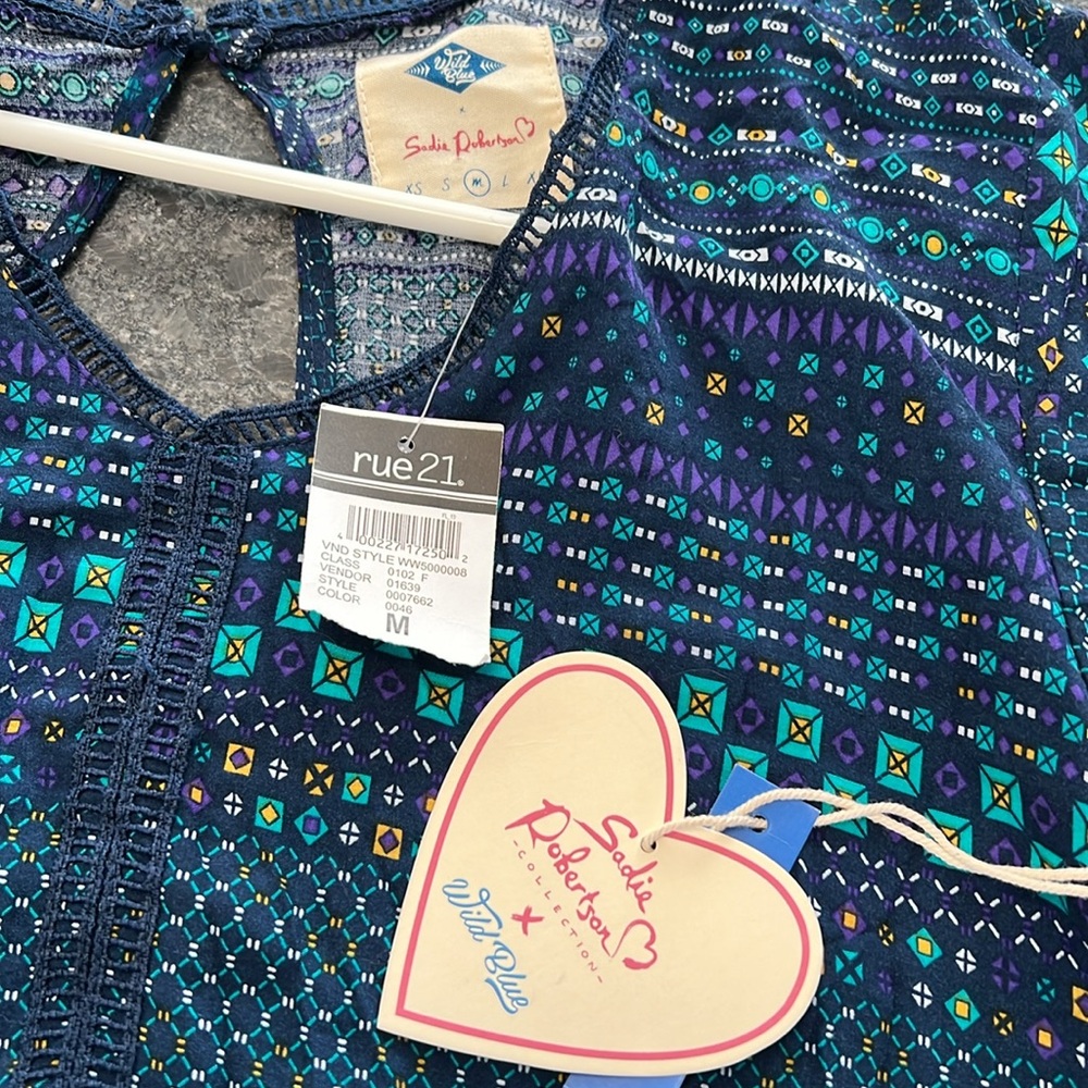 Rue21 Boho Dress, Ling Sleeves, Hi/Low Hem NWT Dark Teal Purple accents size M